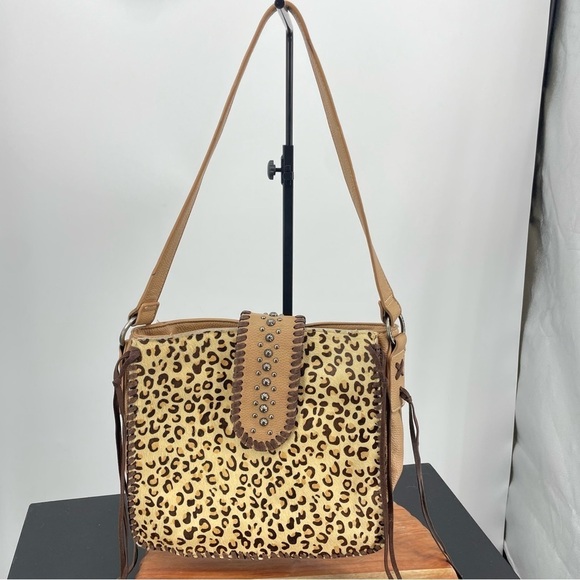 Trinity Ranch Handbag Cross Body Hair on Hide Leopard Cheetah Tan Brown Bag - Picture 1 of 10